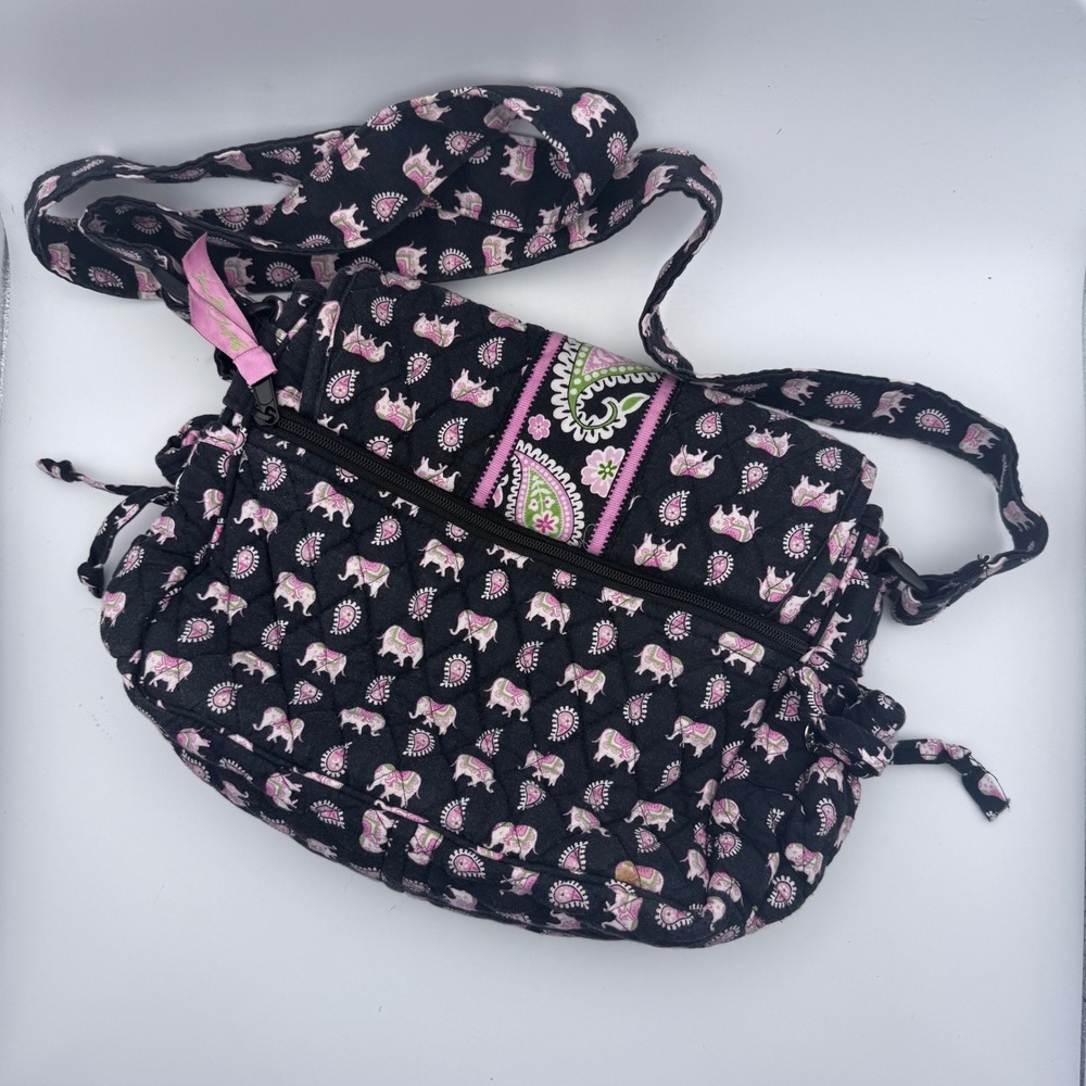 Vera Bradley Elephant Paisley Quilted Cotton Crossbody Bag Black Pink Green